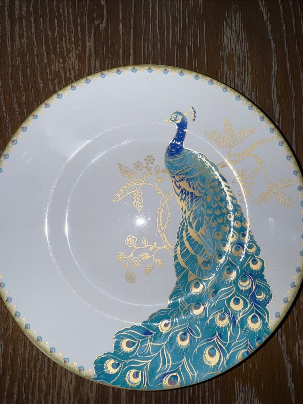 222 Fifth Peacock Garden Salad Plate with Teal & Gold Accent